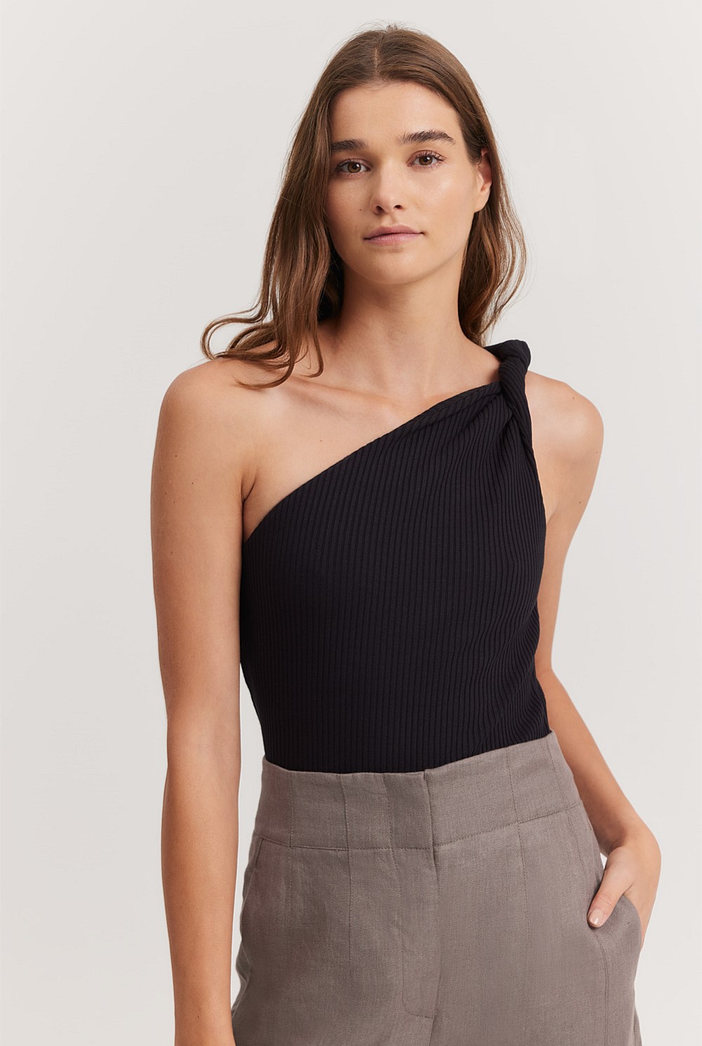 Twist One Shoulder Rib Tank