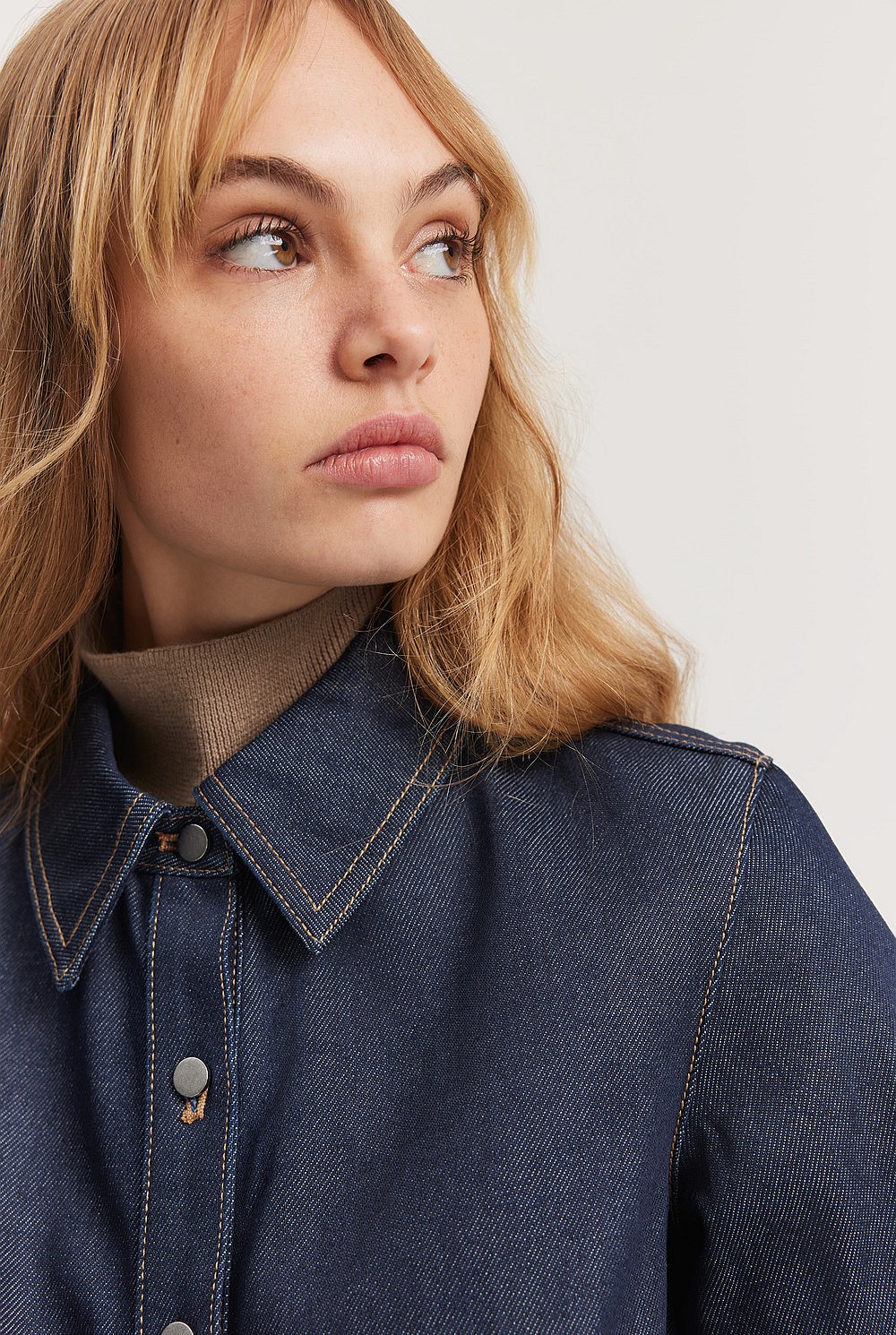 Cotton Blend Fitted Denim Shirt