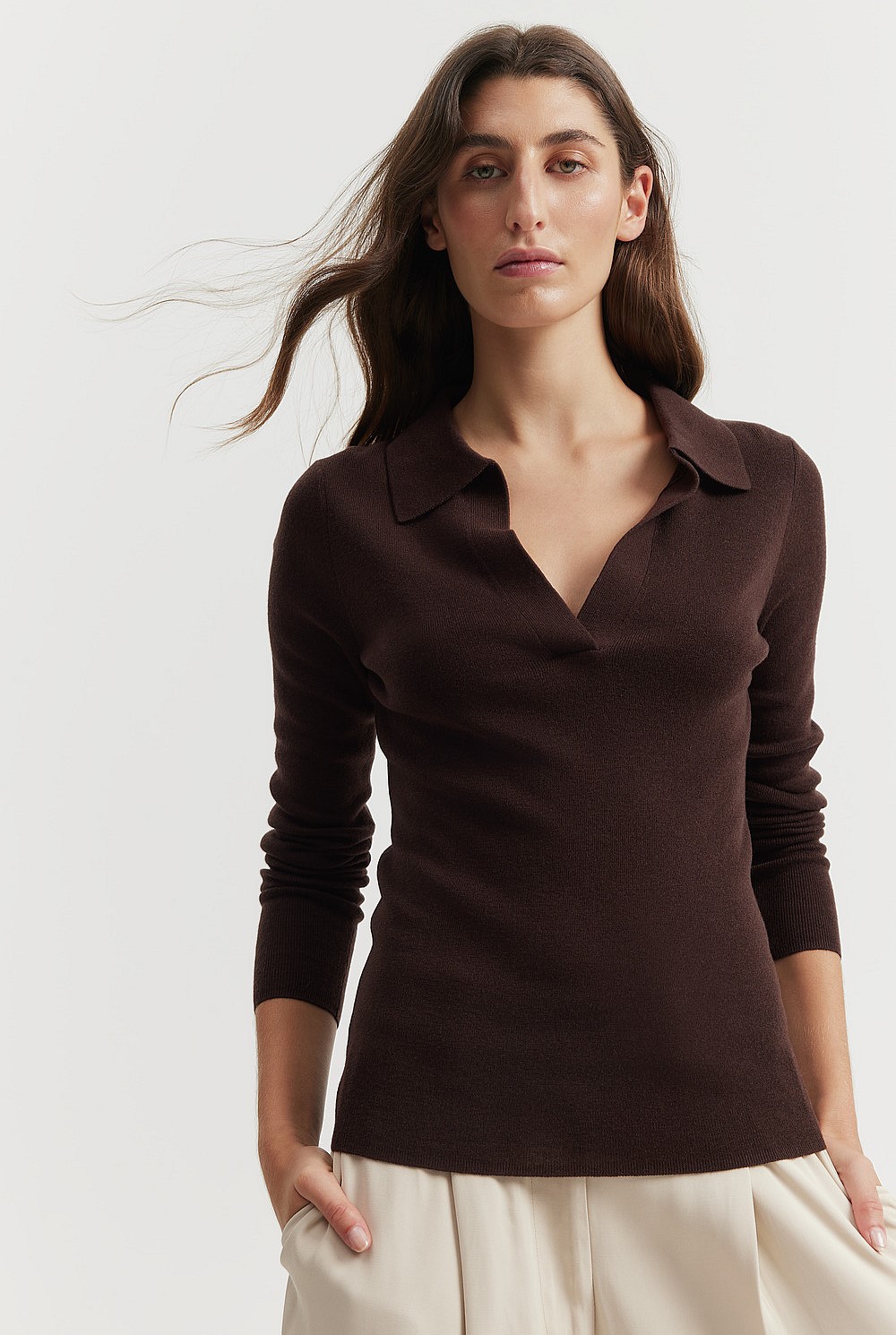 Australian Merino Wool Silk Collared Knit
