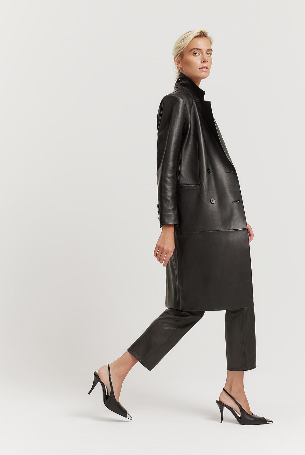Leather Double-breasted Coat