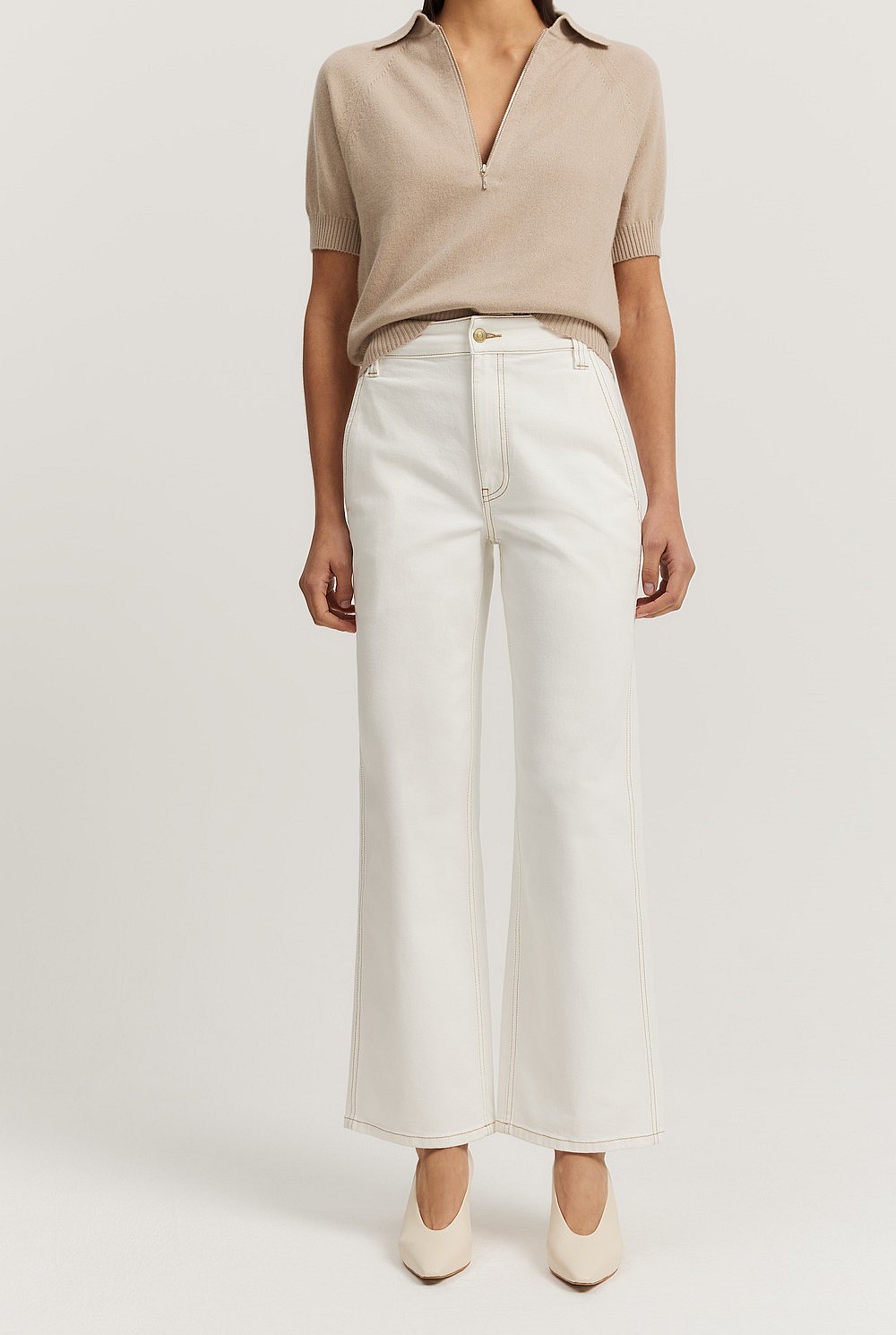 Cotton Blend High Rise Wide Leg Jean