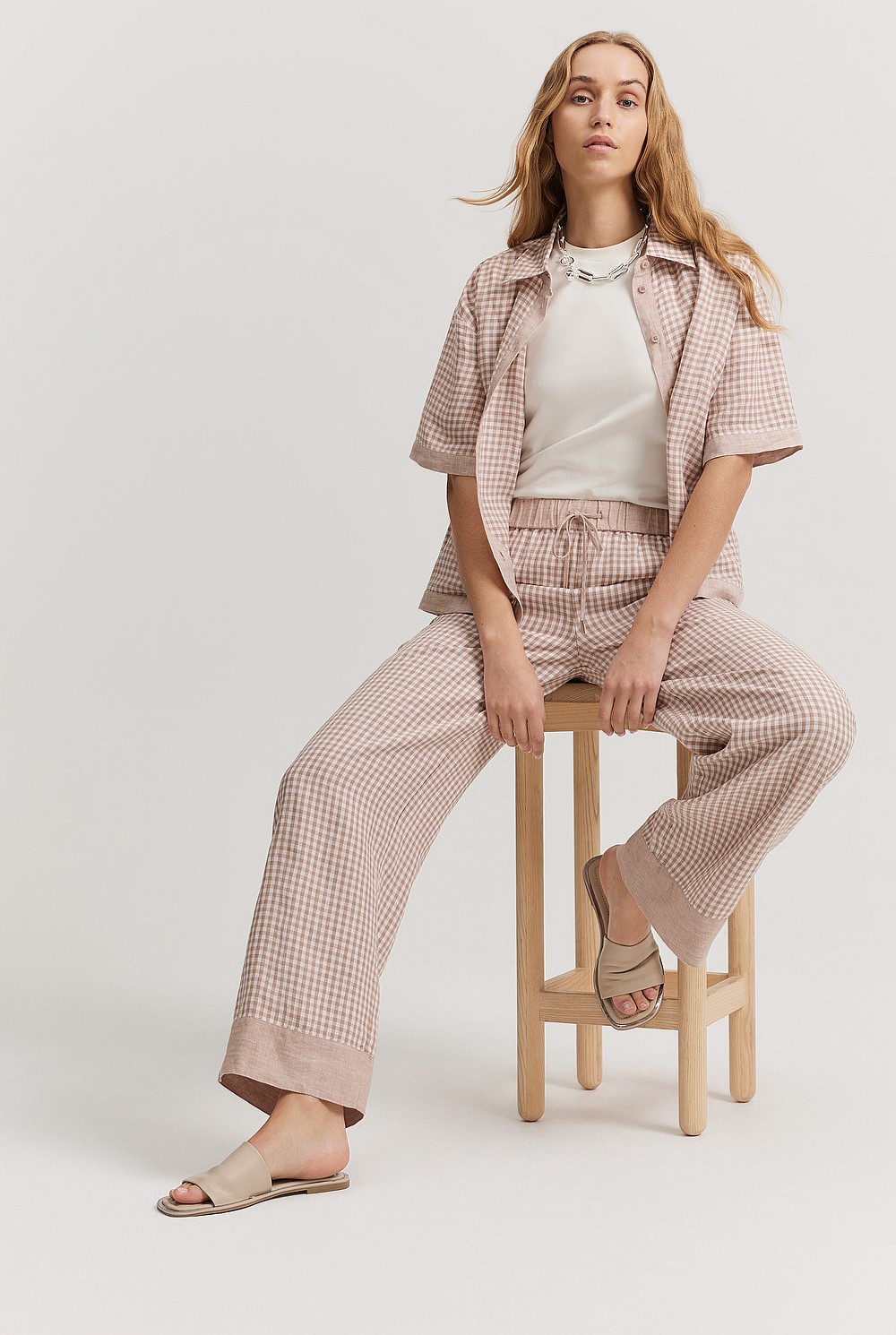 Organically Grown Linen Check Pull-On Pant