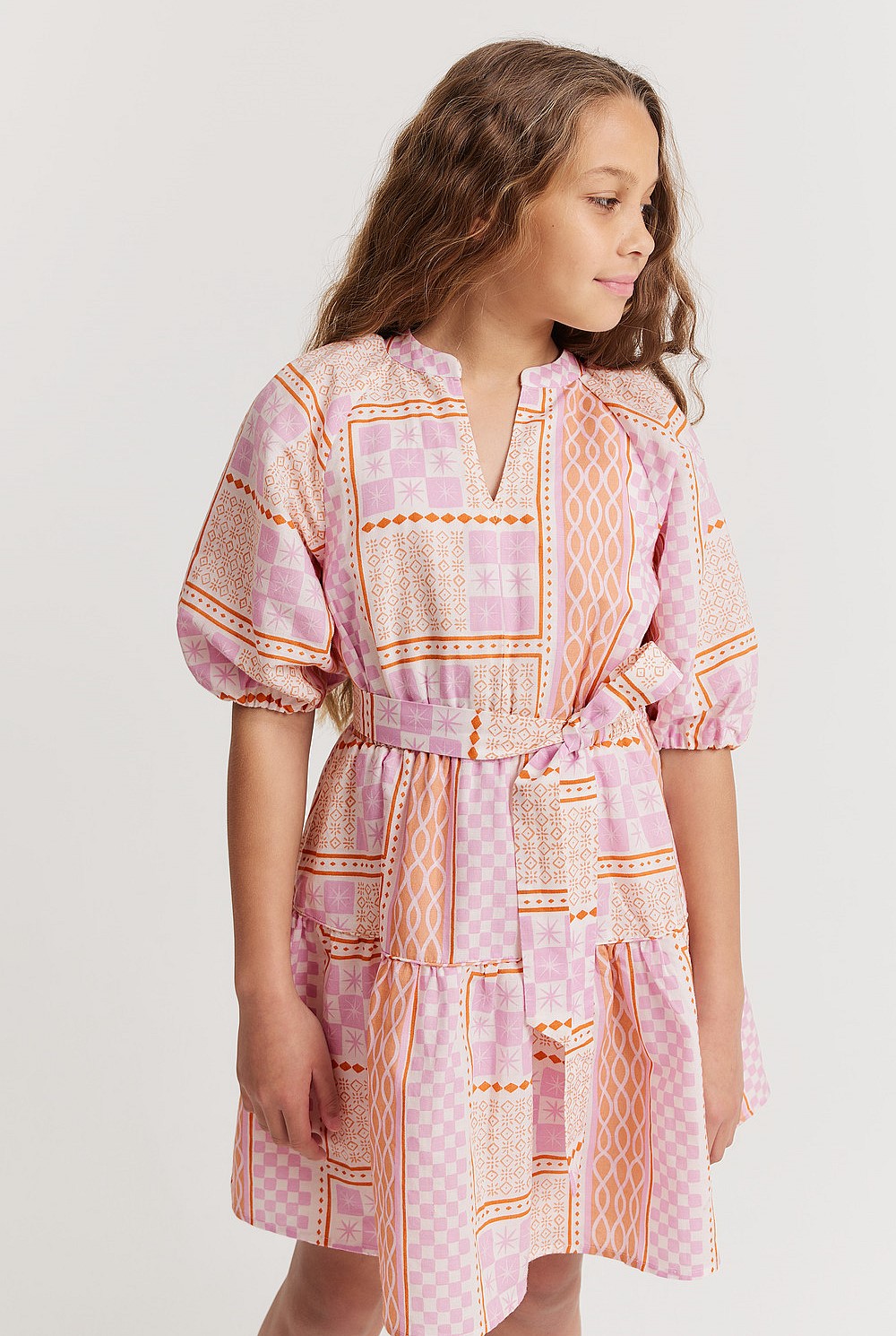Teen Linen Scarf Print Dress