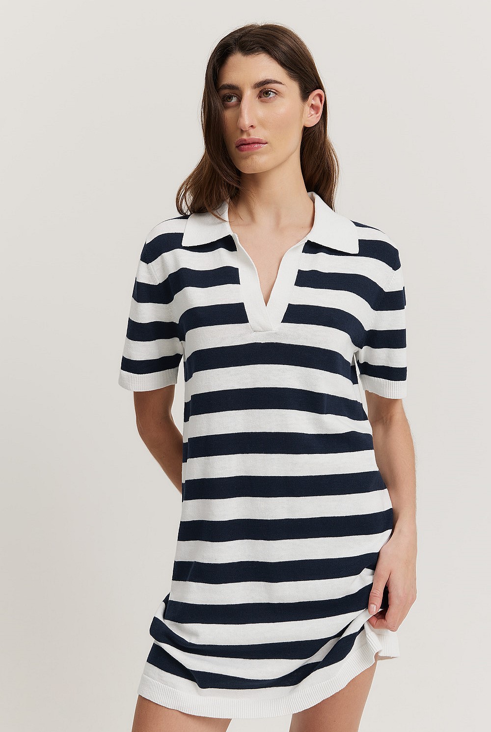 Organically Grown Cotton Linen Stripe Polo Dress