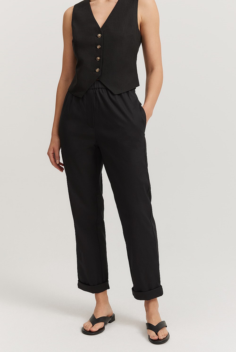 Organically Grown Cotton Blend Pull-On Tapered Pintuck Pant