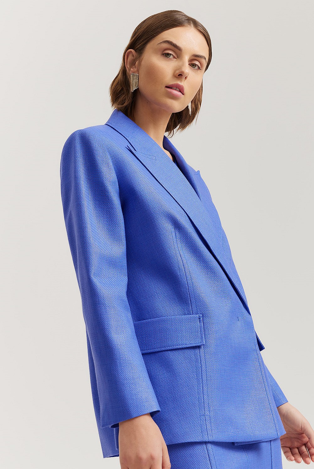 Basket Weave Double Breasted Blazer