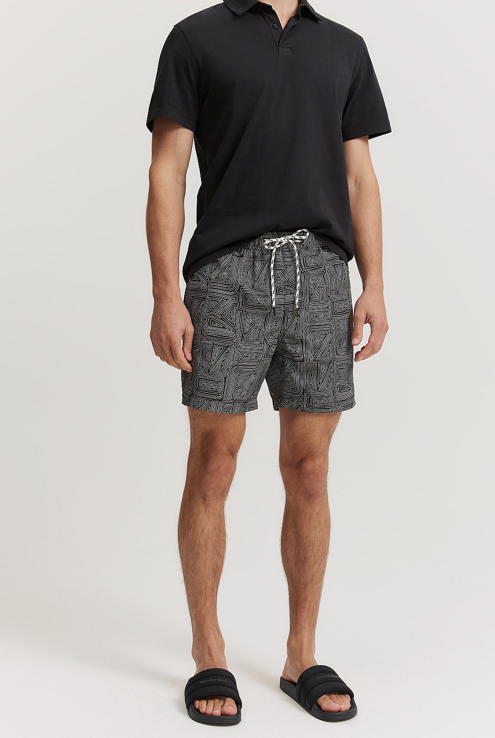 Recycled Polyester Blend Linear Print Swim Short