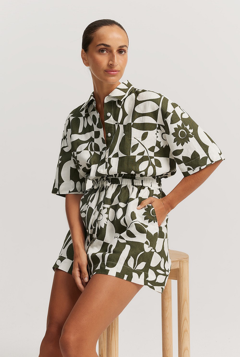 Organically Grown Linen Print Playsuit