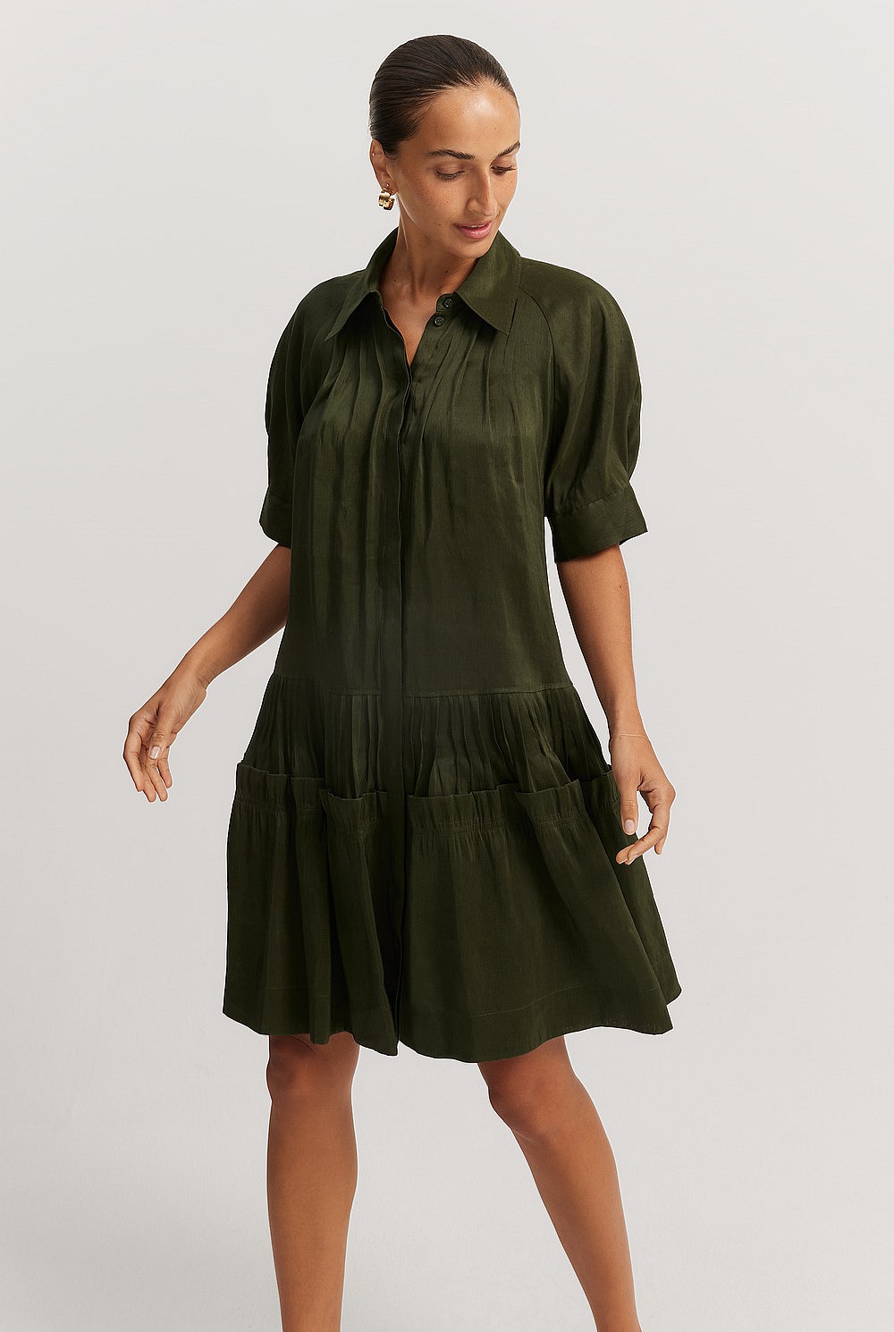 Tuck Detail Short Sleeve Shirt Dress