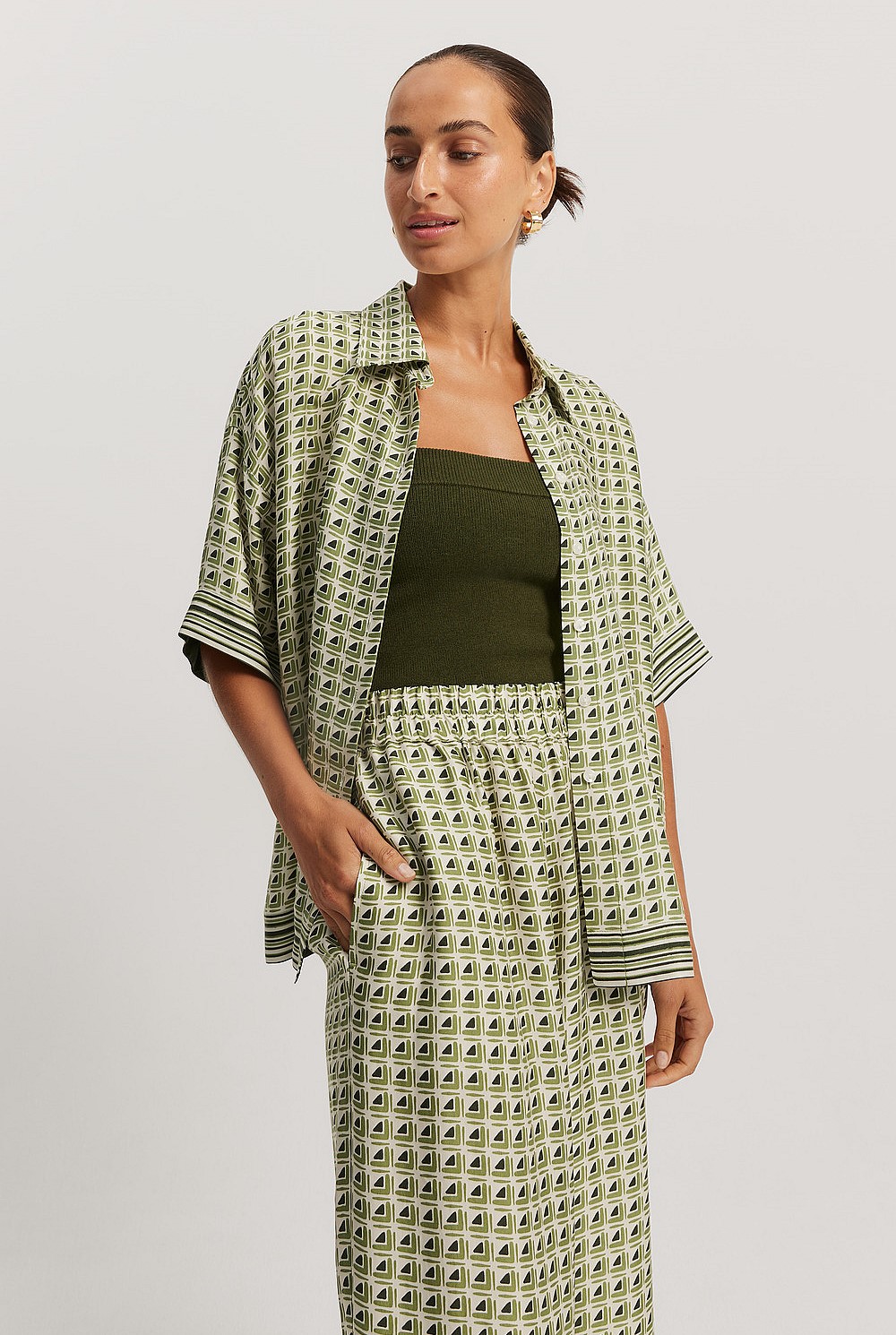 Print Short Sleeve Cupro Shirt