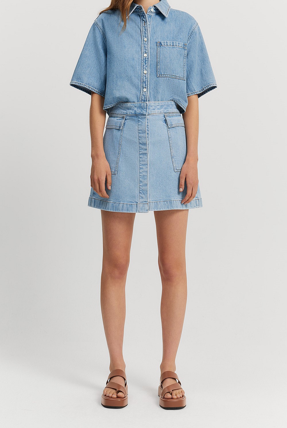 Australian Cotton Blend Pocket Detail Denim Skirt