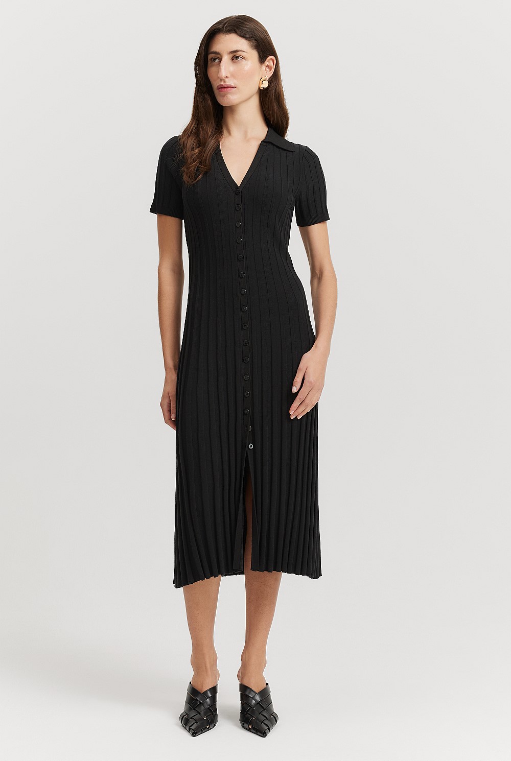 Pleat Knit Midi Dress