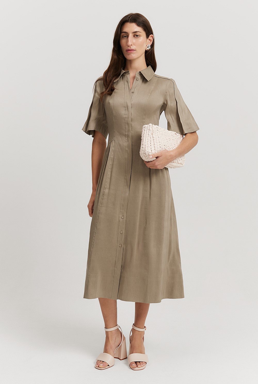 Organically Grown Linen Blend Cinched Shirt Dress