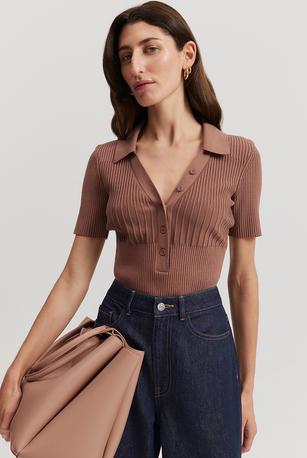Varigated Ribs Biscuit Variegated Rib Top - Natural Fibres | Country Road