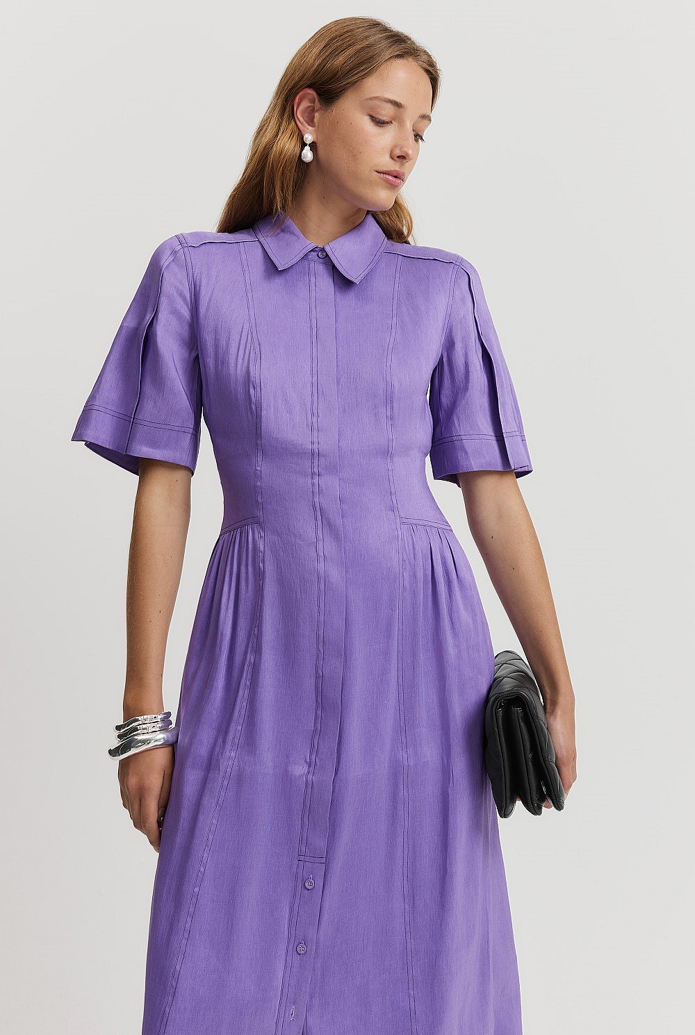 Organically Grown Linen Blend Cinched Shirt Dress