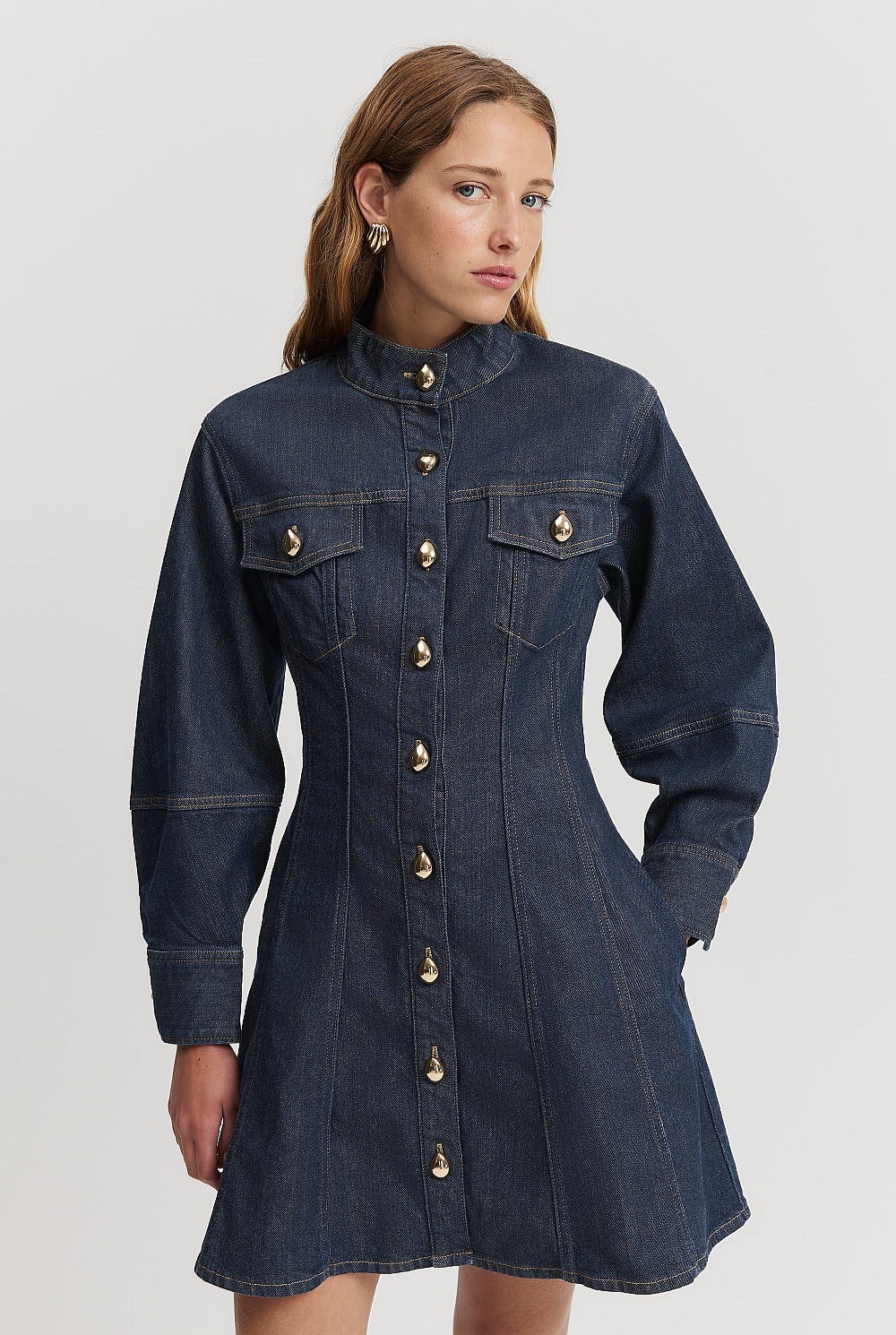 Blouson Denim Mini Dress
