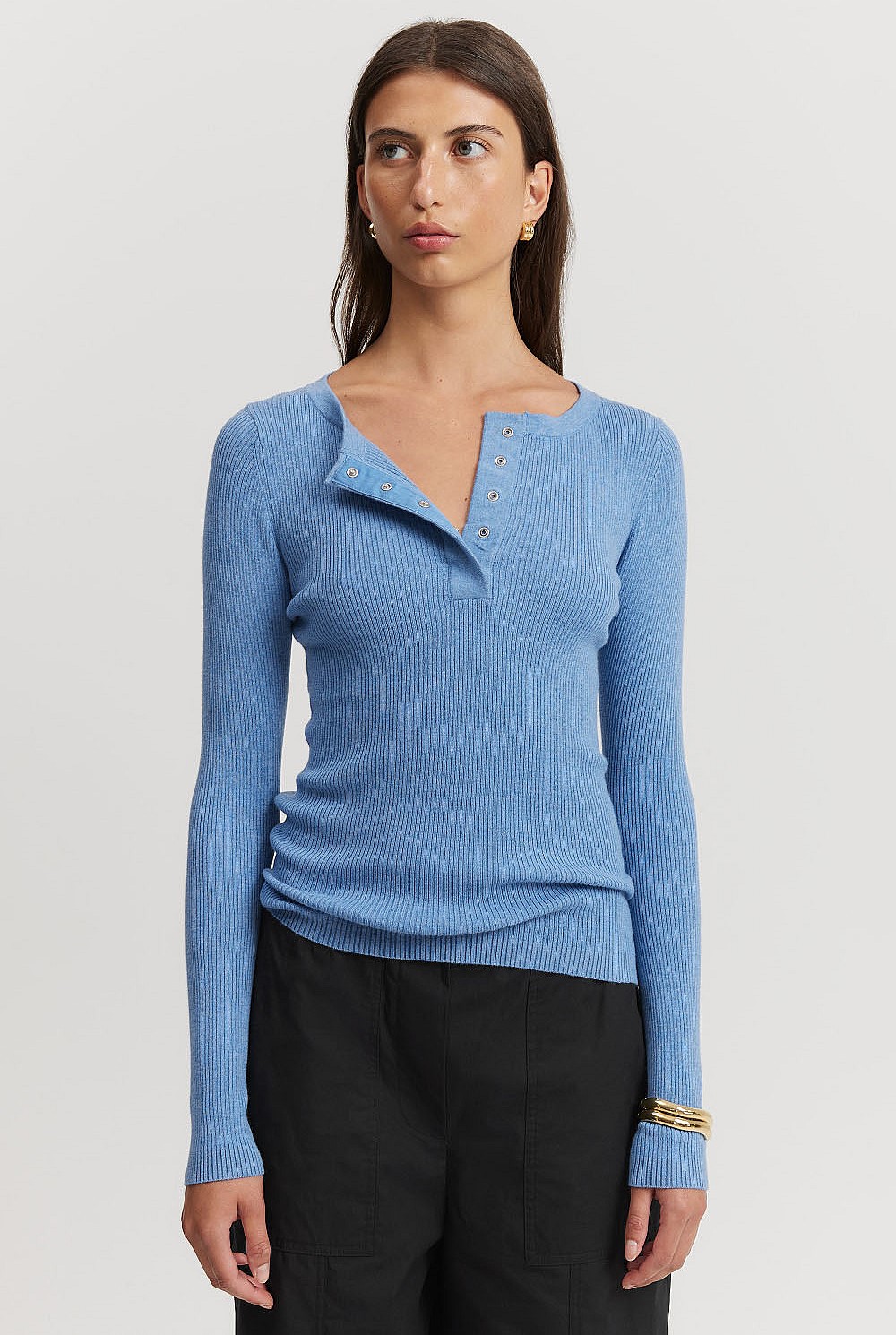 Organically Grown Cotton Cashmere Rib Knit Henley
