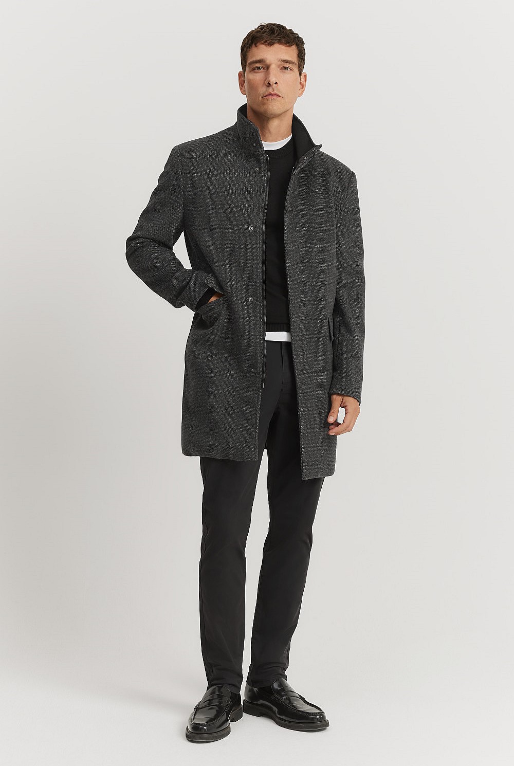 Recycled Wool Blend Funnel Neck Coat