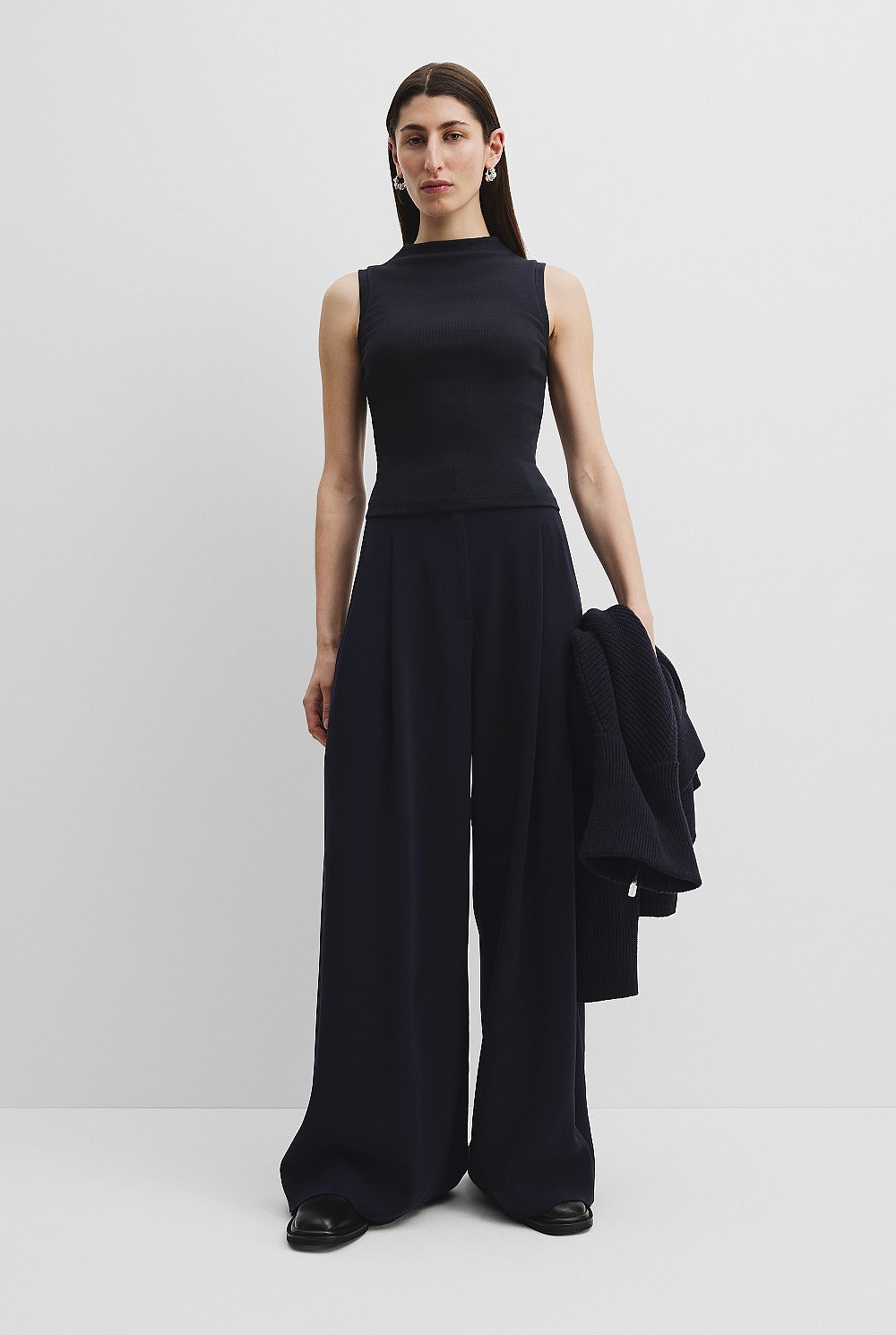 Australian Cotton Blend Mock Neck Rib Tank