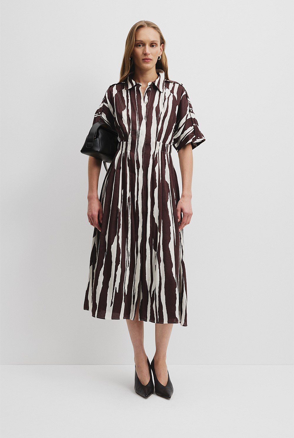 Print Cinched Shirt Dress