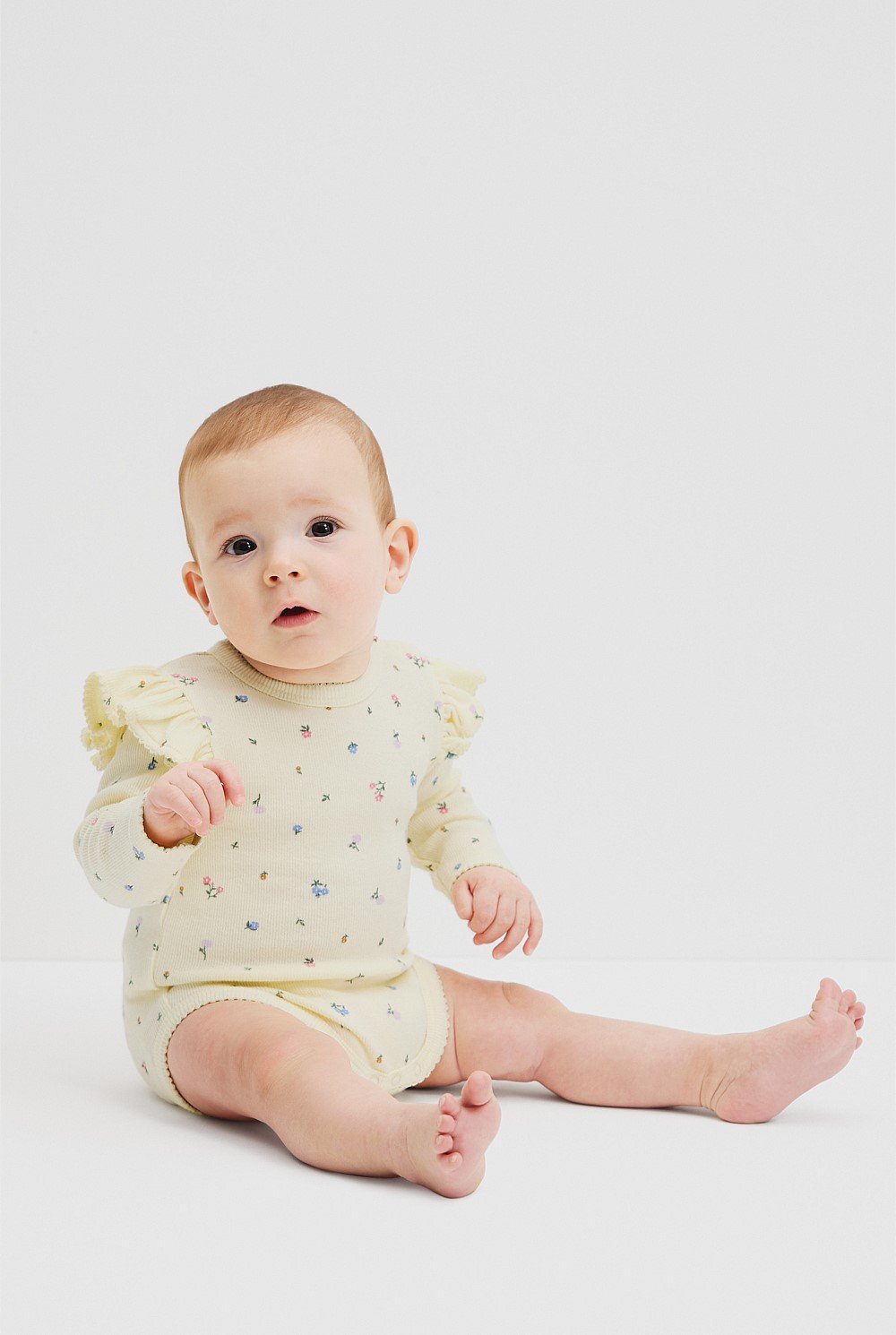 Organically Grown Cotton Rib Frill Long Sleeve Bodysuit