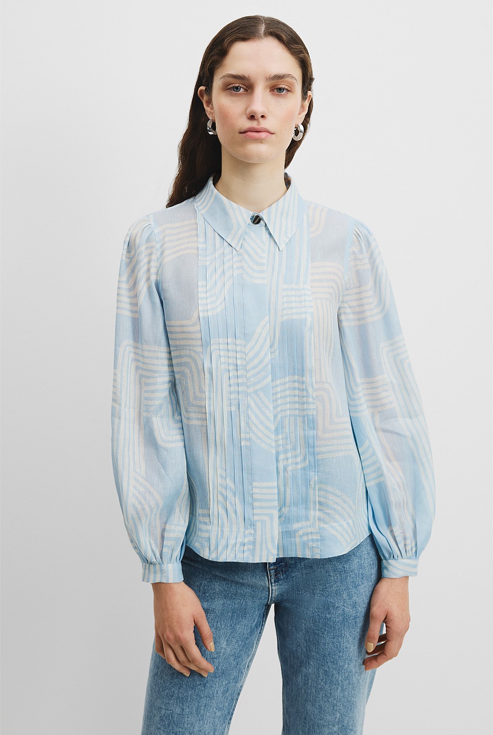 Print Pintuck Detail Shirt