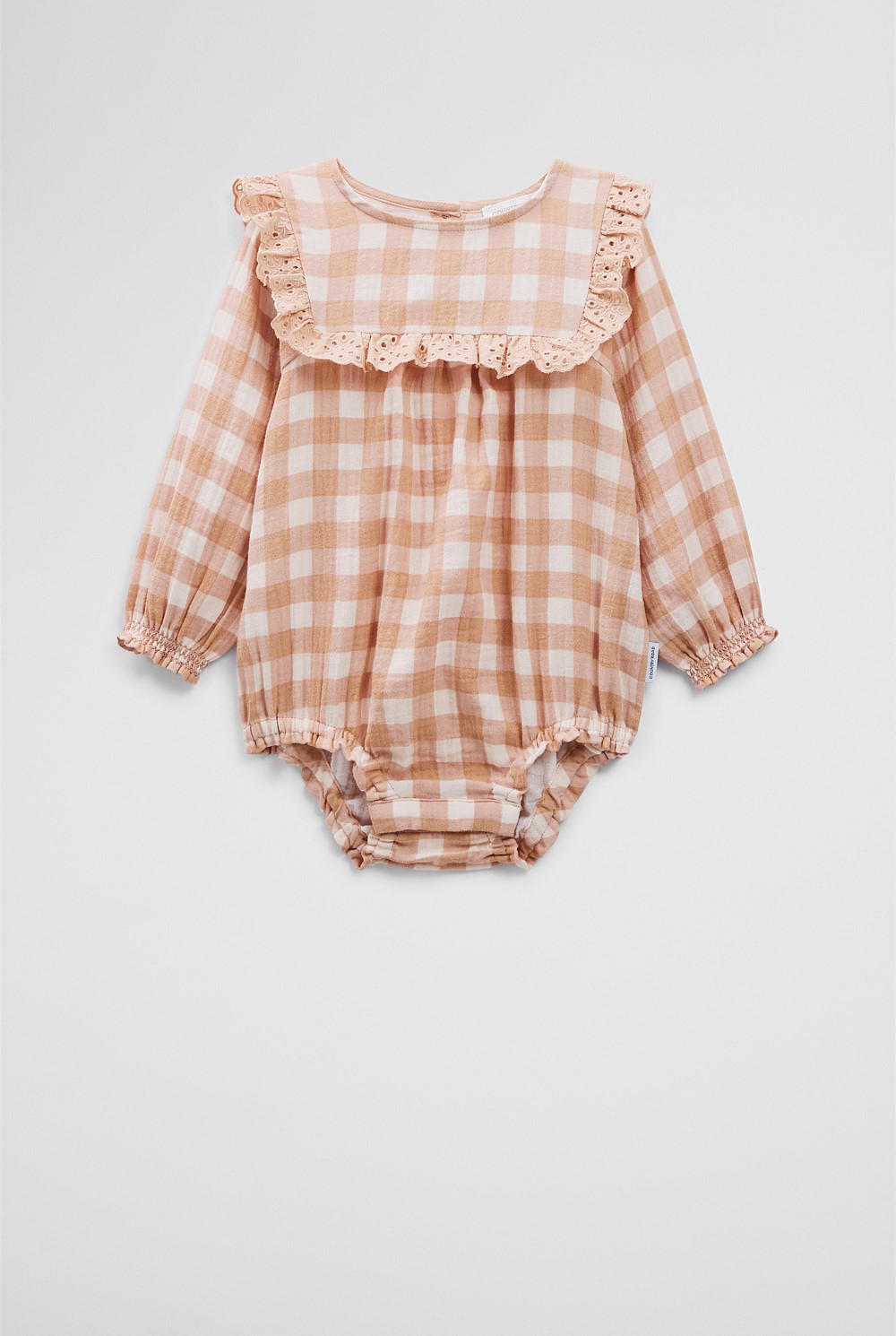 Organically Grown Cotton Long Sleeve Gingham Romper