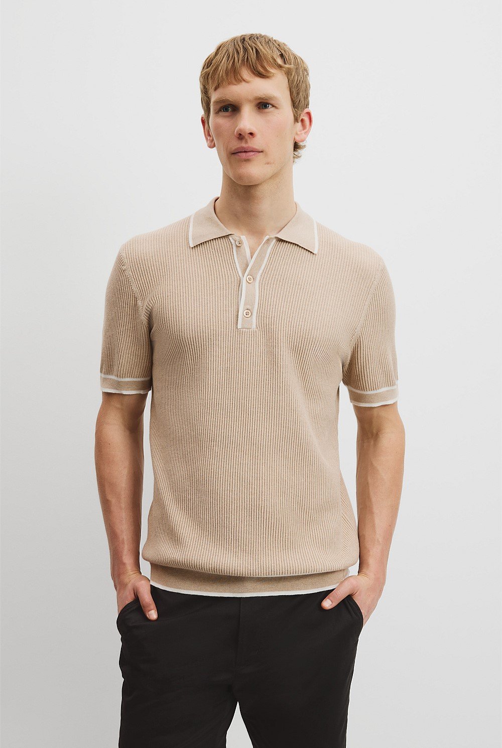 Australian Cotton Blend Tipped Knit Polo