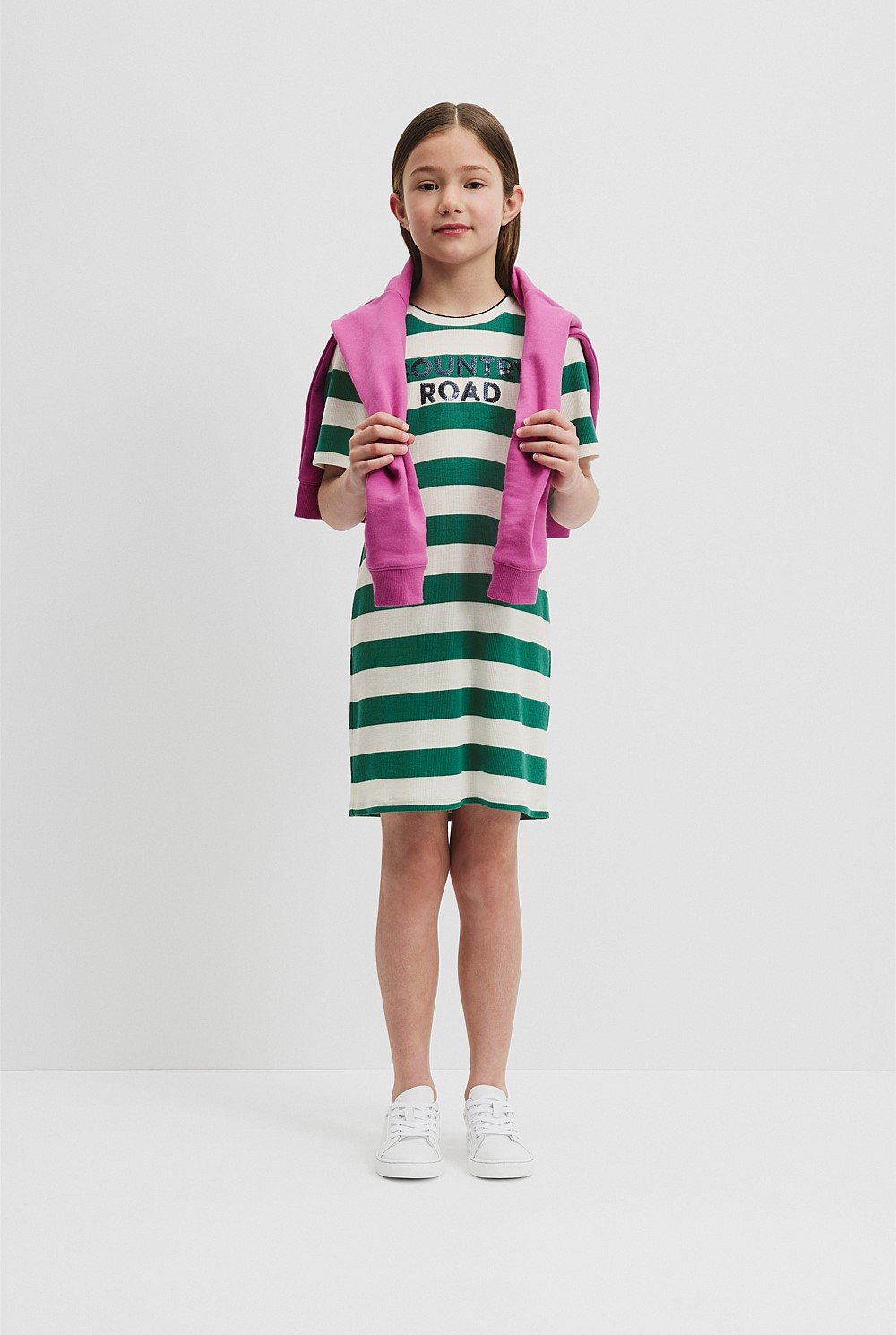 Recycled Polyester Blend Logo Stripe Dress