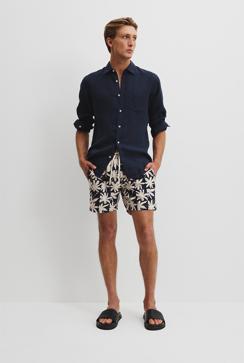 Recycled Polyester Blend Palm Print Swim Short