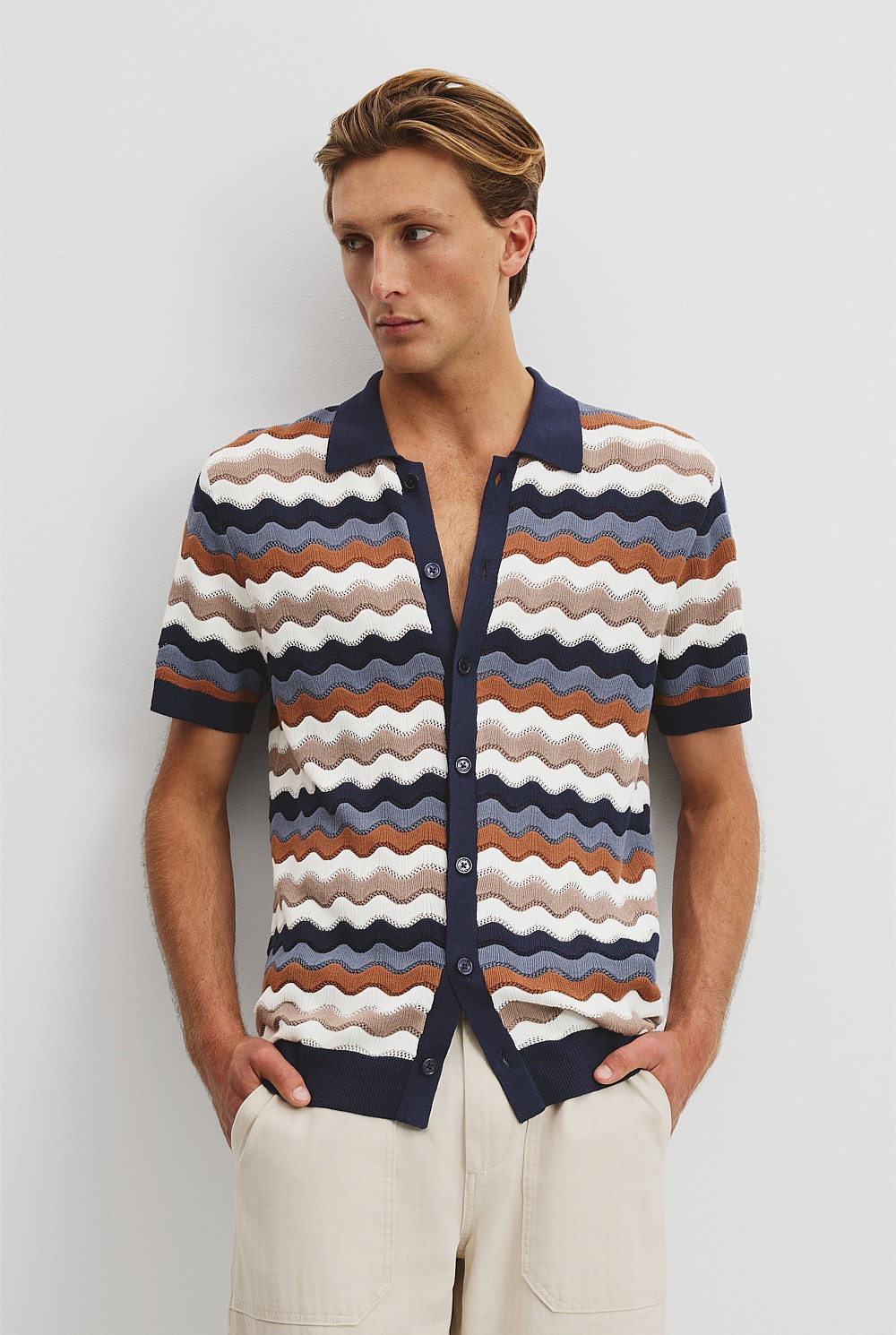 Cotton Silk Multi Stripe Knit Shirt