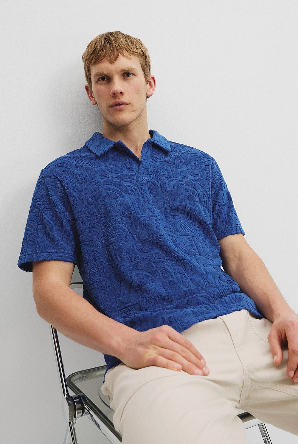 Australian Cotton Blend Geometric Terry Polo