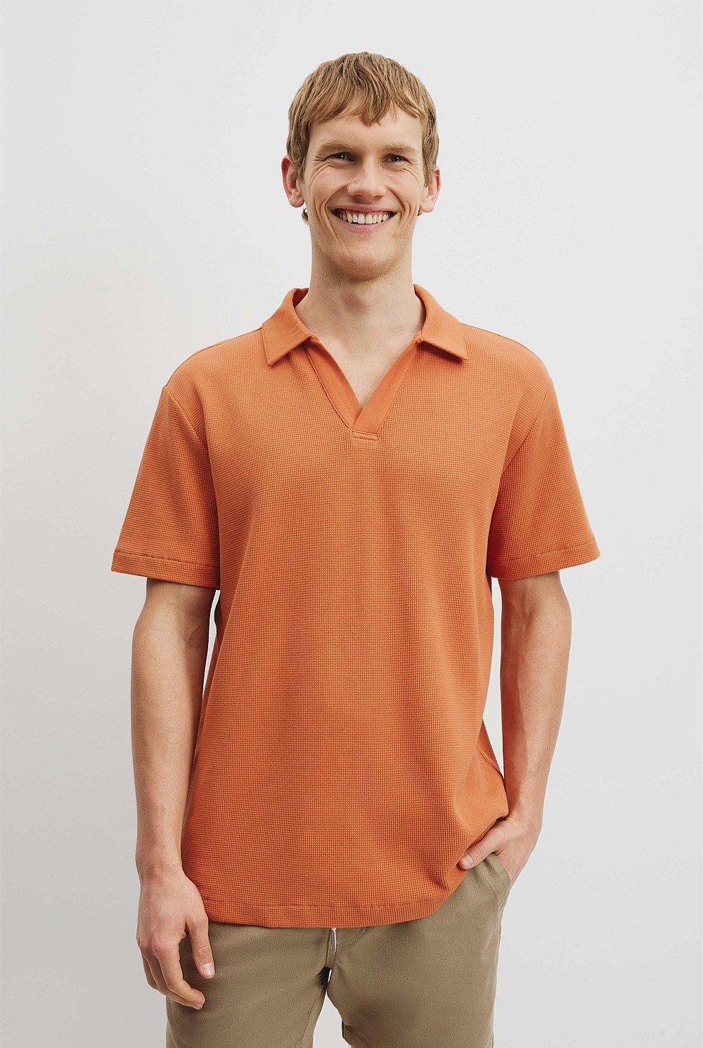 Australian Cotton Relaxed Waffle Polo