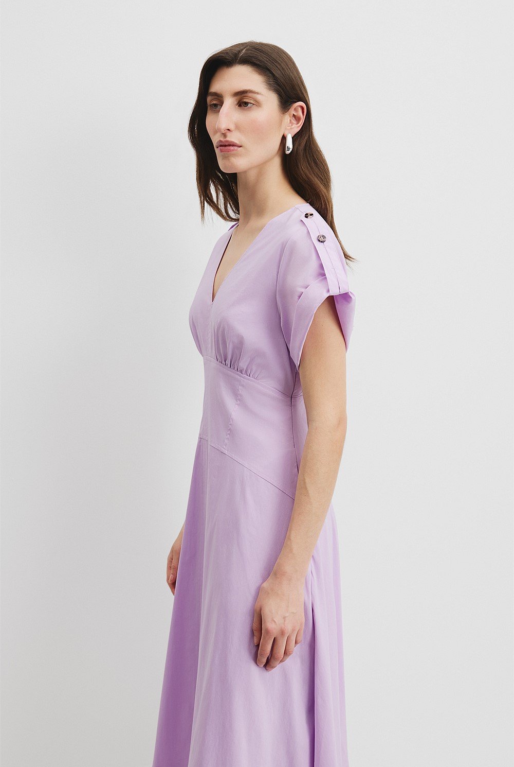 Organically Grown Cotton Blend Poplin Basque Midi Dress