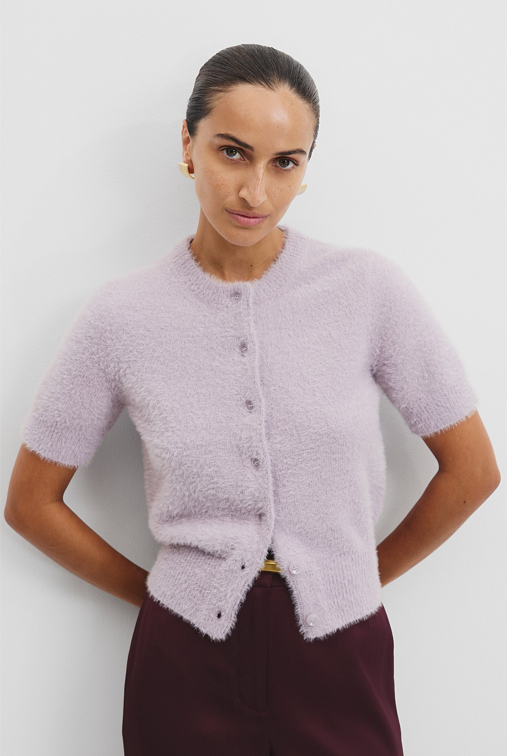 Fluffy Button Detail Knit