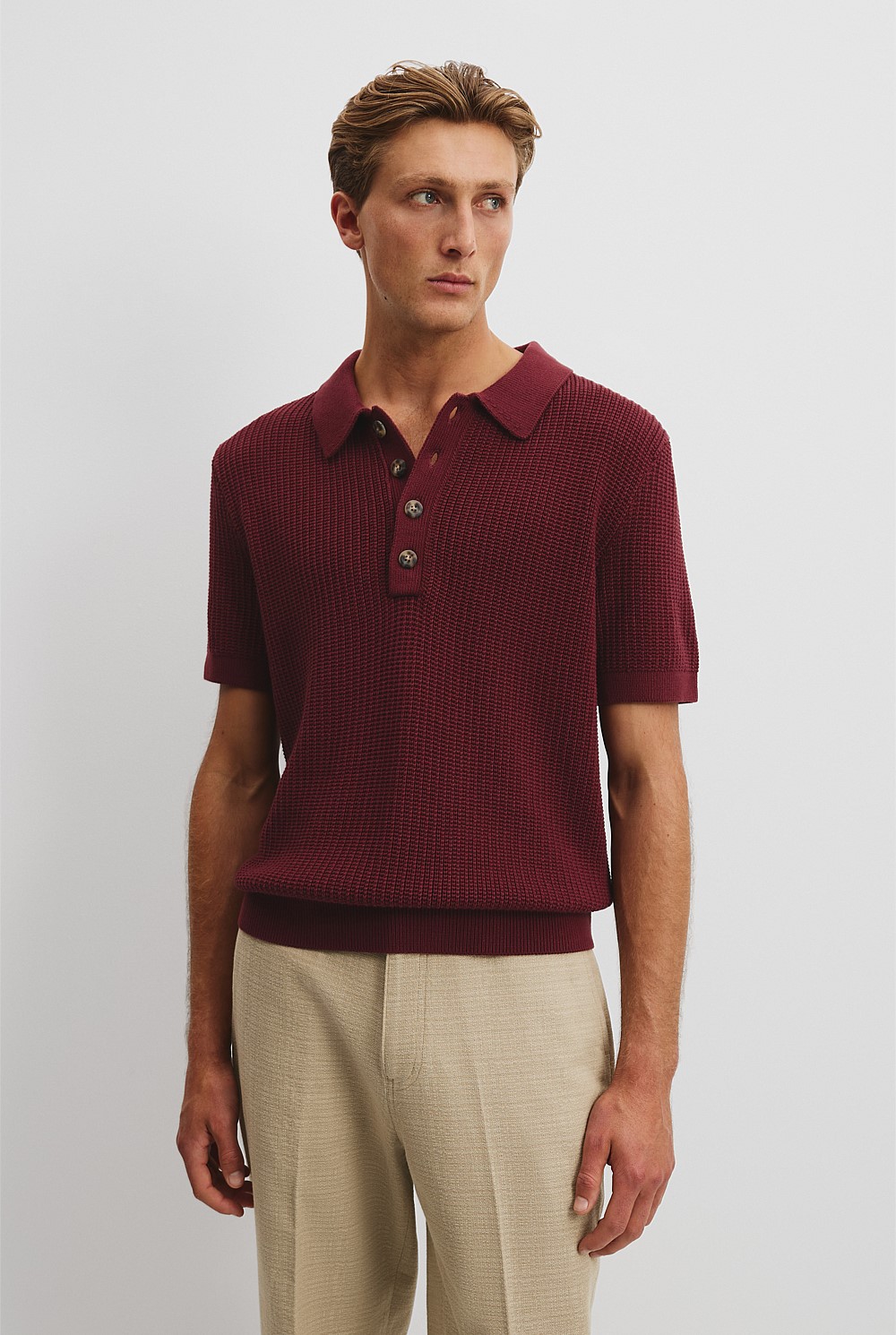 Australian Cotton Oversized Textured Knit Polo