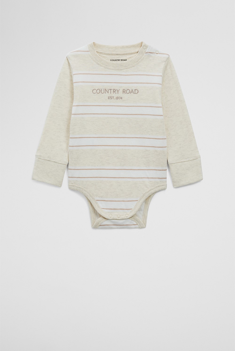 Organically Grown Cotton Spliced Logo Long Sleeve Bodysuit