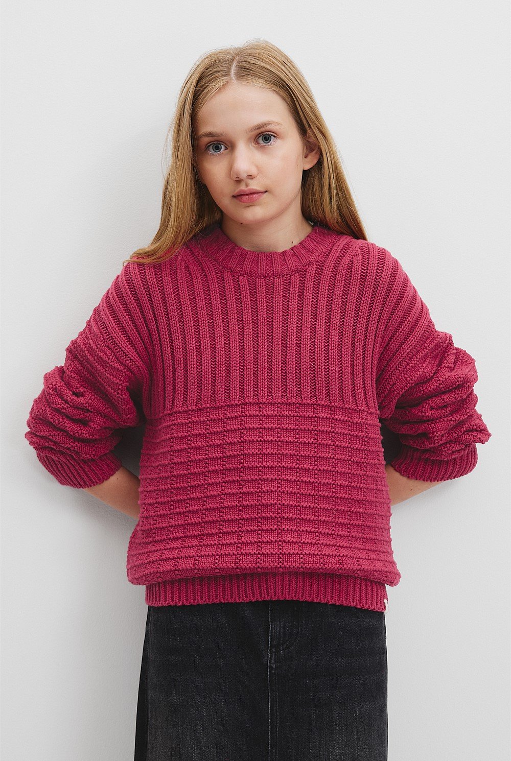 Teen Organically Grown Cotton Textured Crew Neck Knit