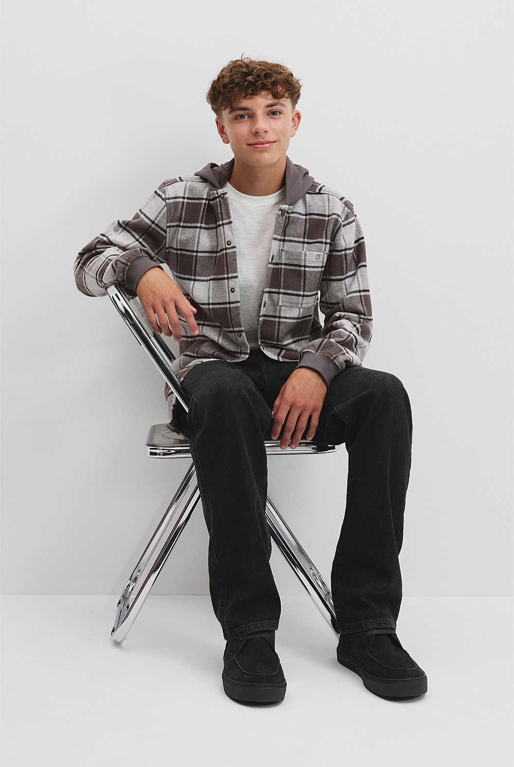 Teen Australian Cotton Hooded Check Shirt