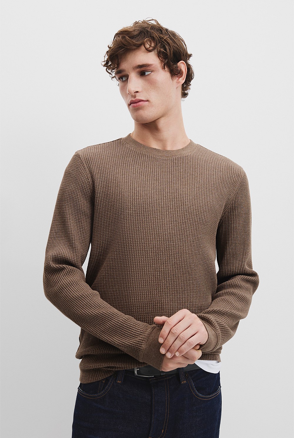 Australian Cotton Waffle Long Sleeve Crew Neck