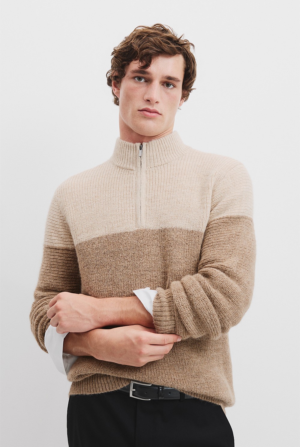 Alpaca Wool Blend Half Zip Neck Knit