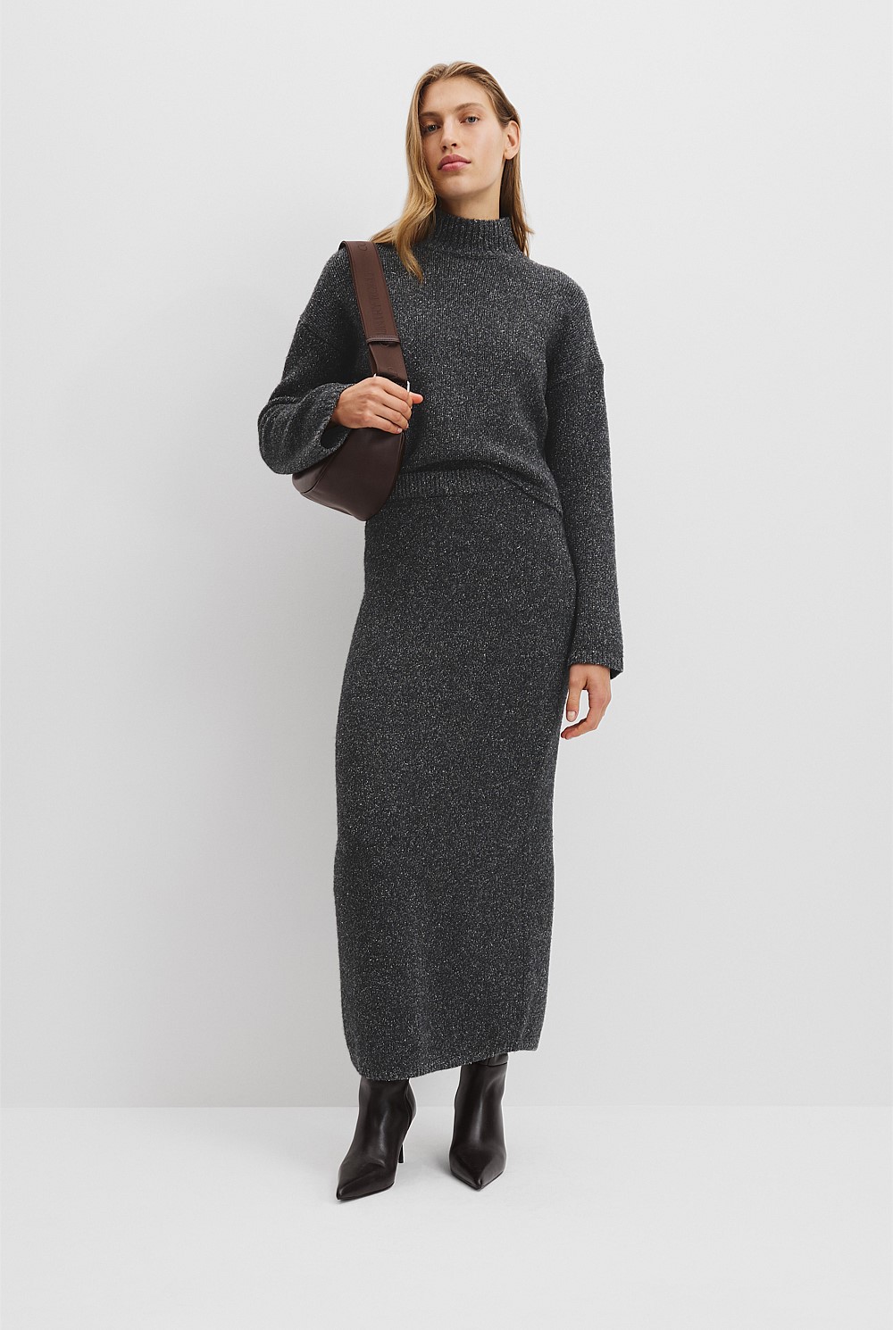 Melange Knit Midi Skirt