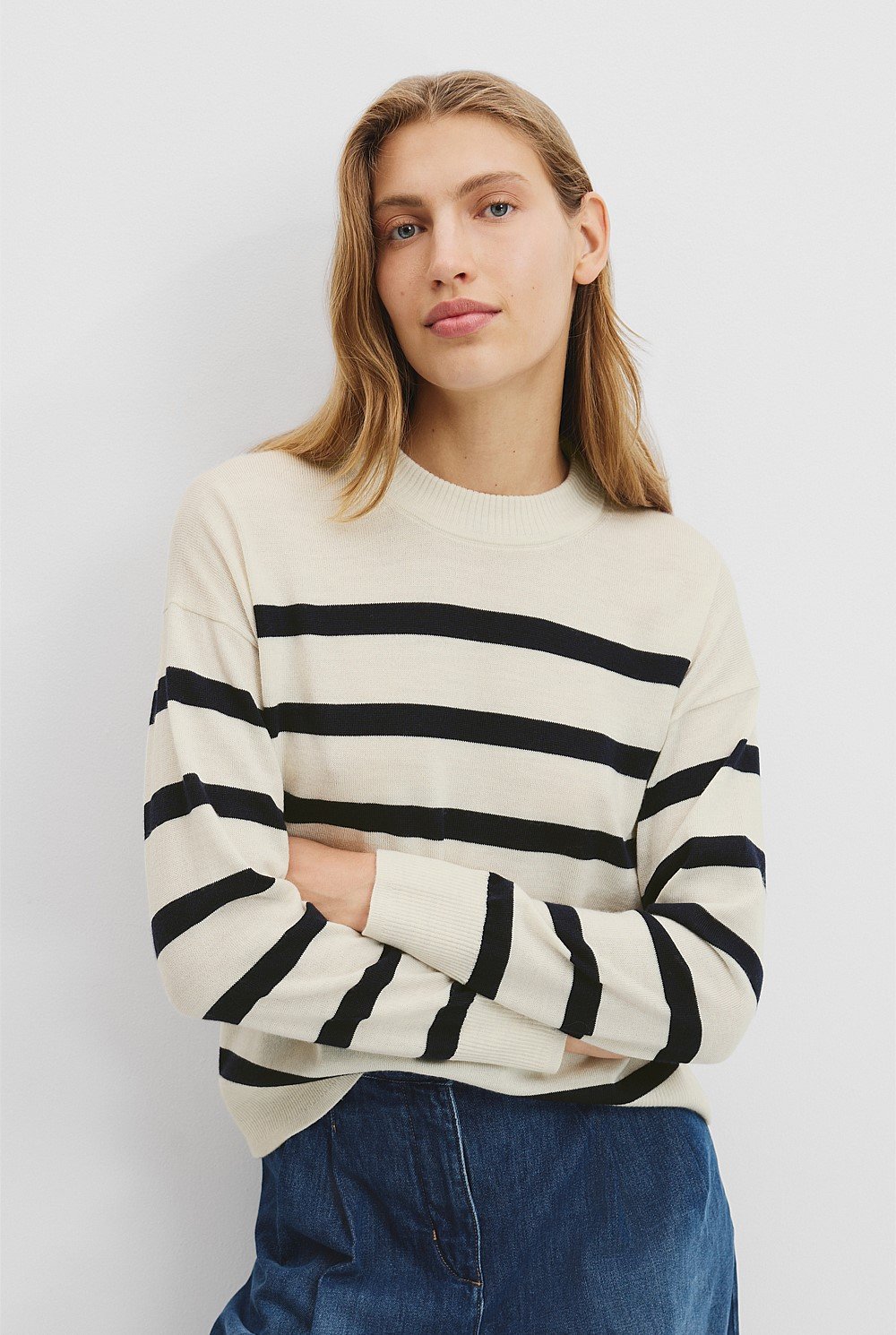Verified Australian Merino Wool Stripe Crew Neck Knit
