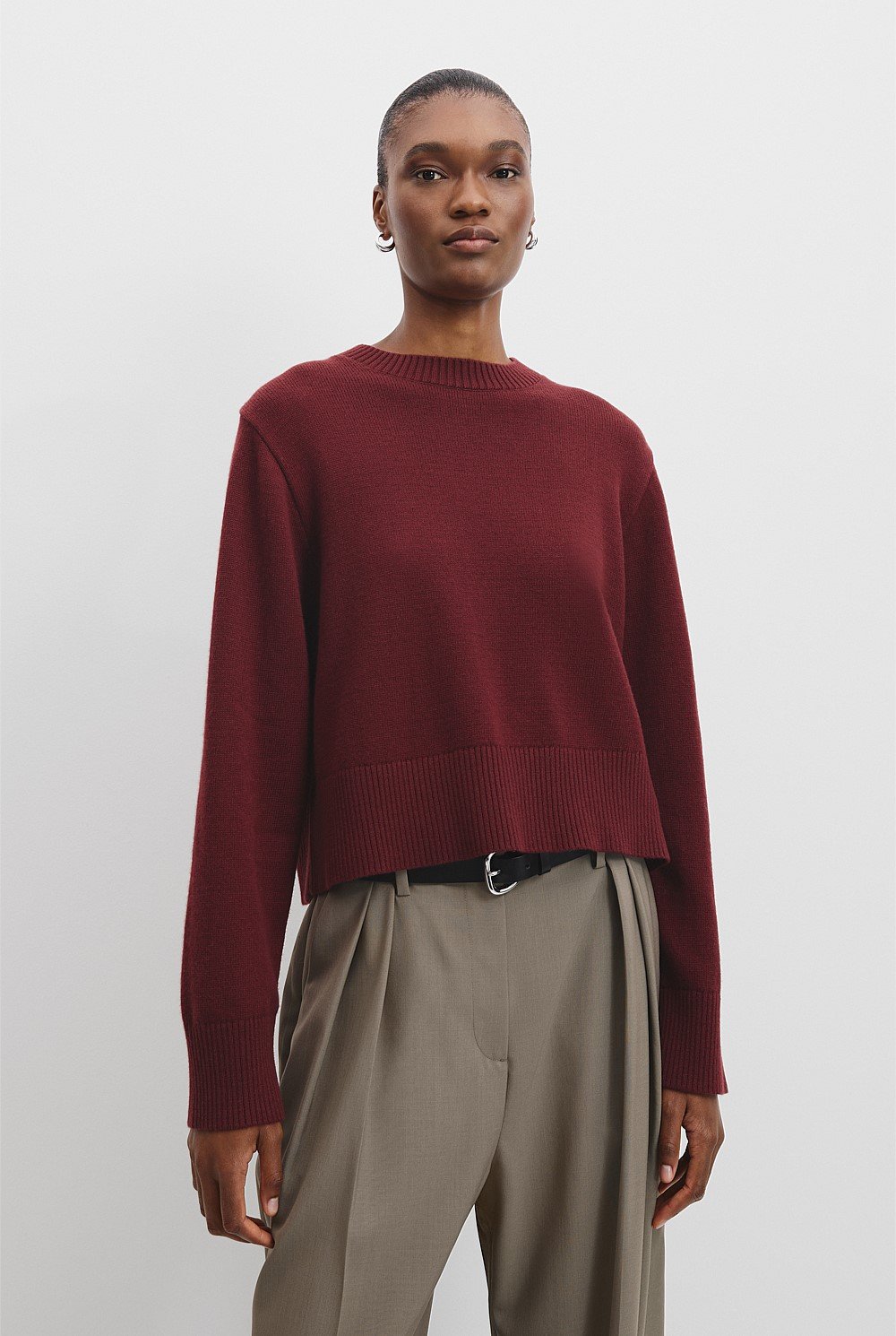 Organically Grown Cotton Blend Crop Crew Neck Knit