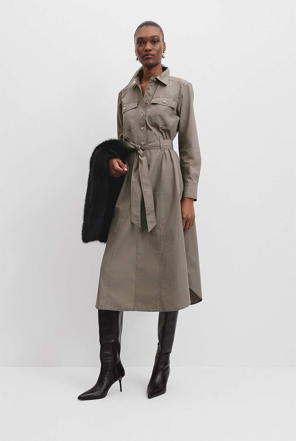 Belted Cotton Midi Dress