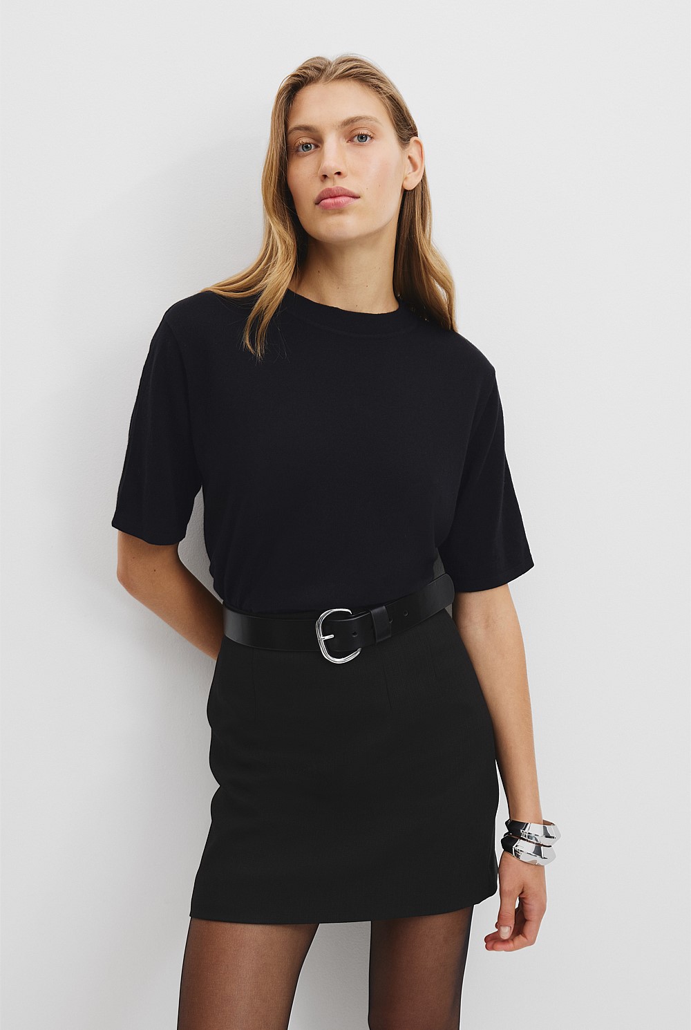 Organically Grown Cotton Cashmere Blend Knit T-Shirt