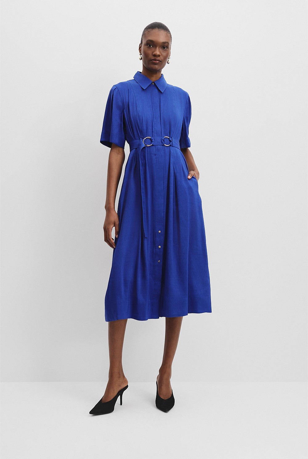 Organically Grown Linen Blend Fluid Shirt Dress
