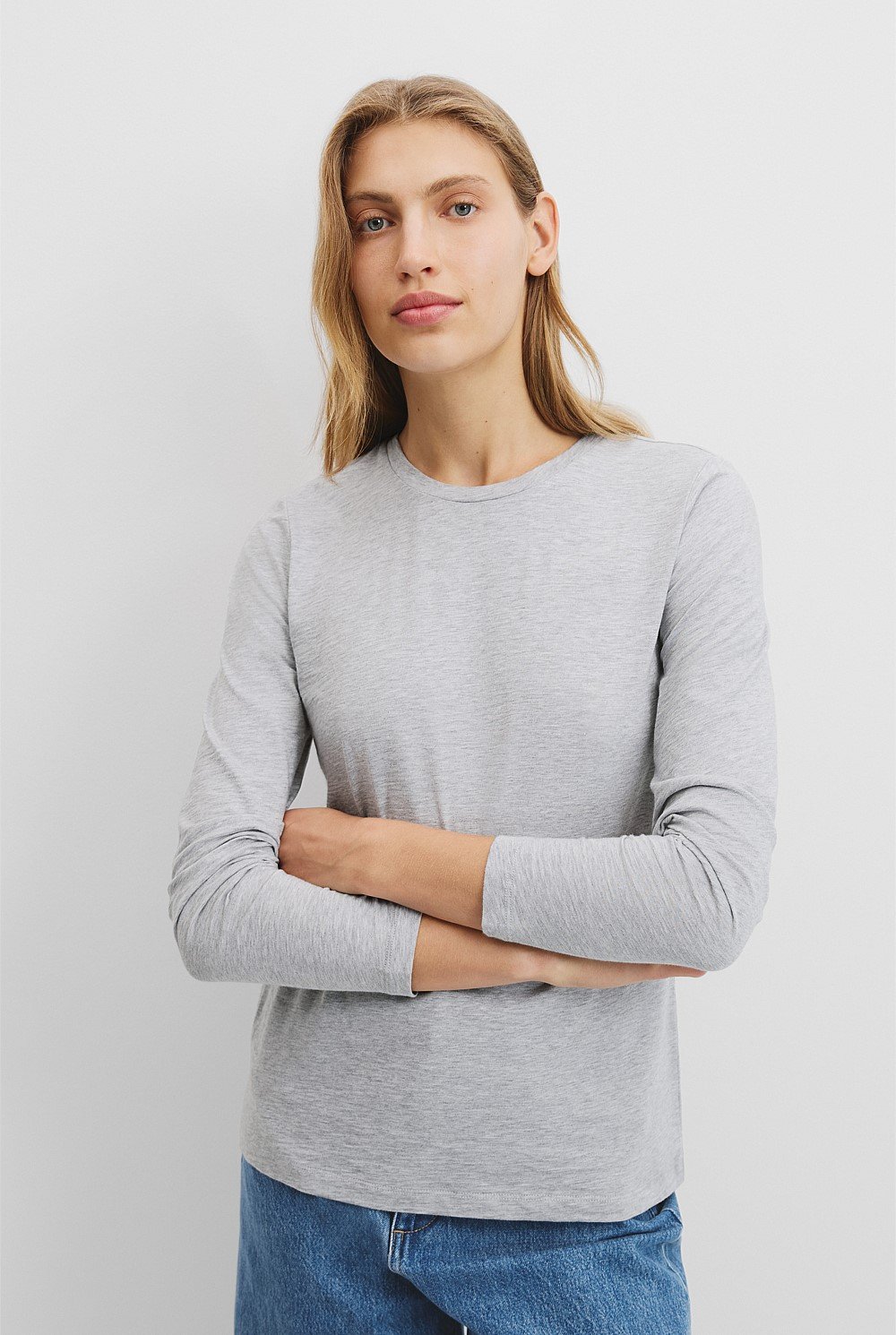 Australian Good Earth Cotton Textured Slub Long Sleeve T-Shirt