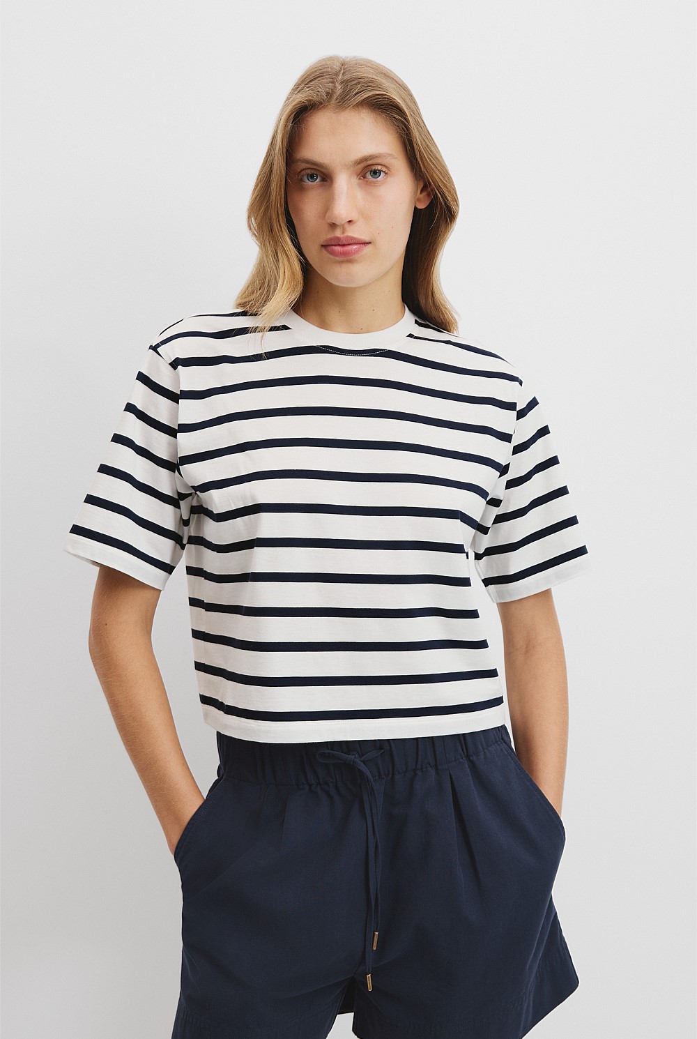Australian Cotton Relaxed Crop Stripe T-Shirt