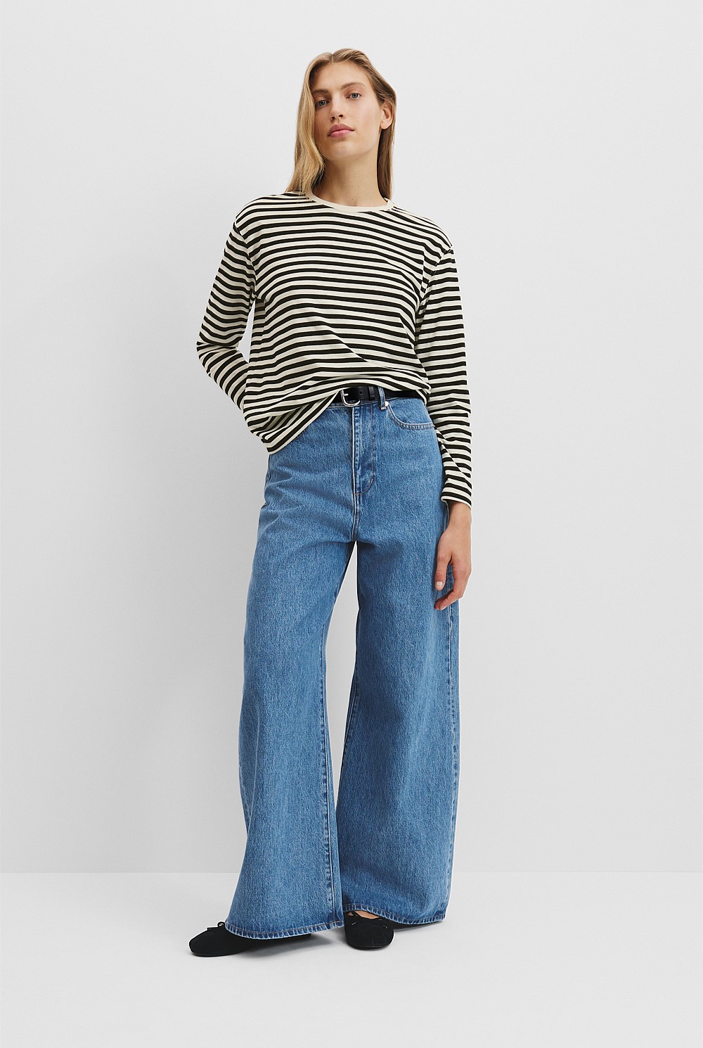 Australian Good Earth Cotton Stripe Long Sleeve Top